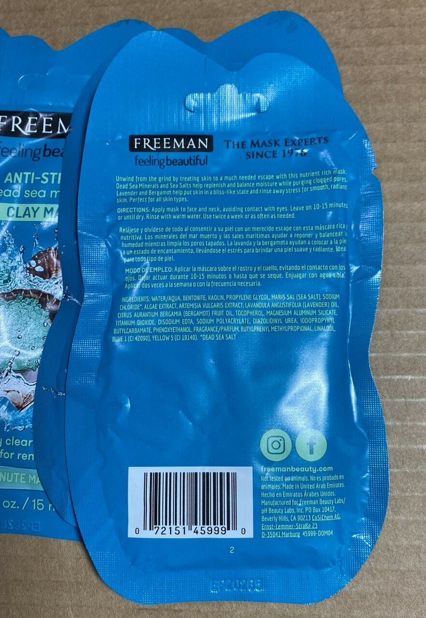 Freeman Blue Mask 2 Freeman Feeling Beautiful Facial Anti-Stress Mask Dead Sea Minerals ...