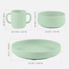 3PACK BABY FEEDING SET-SILICONE SUCTION BOWL PLATE CUP SELF FEEDING TRAINING SET