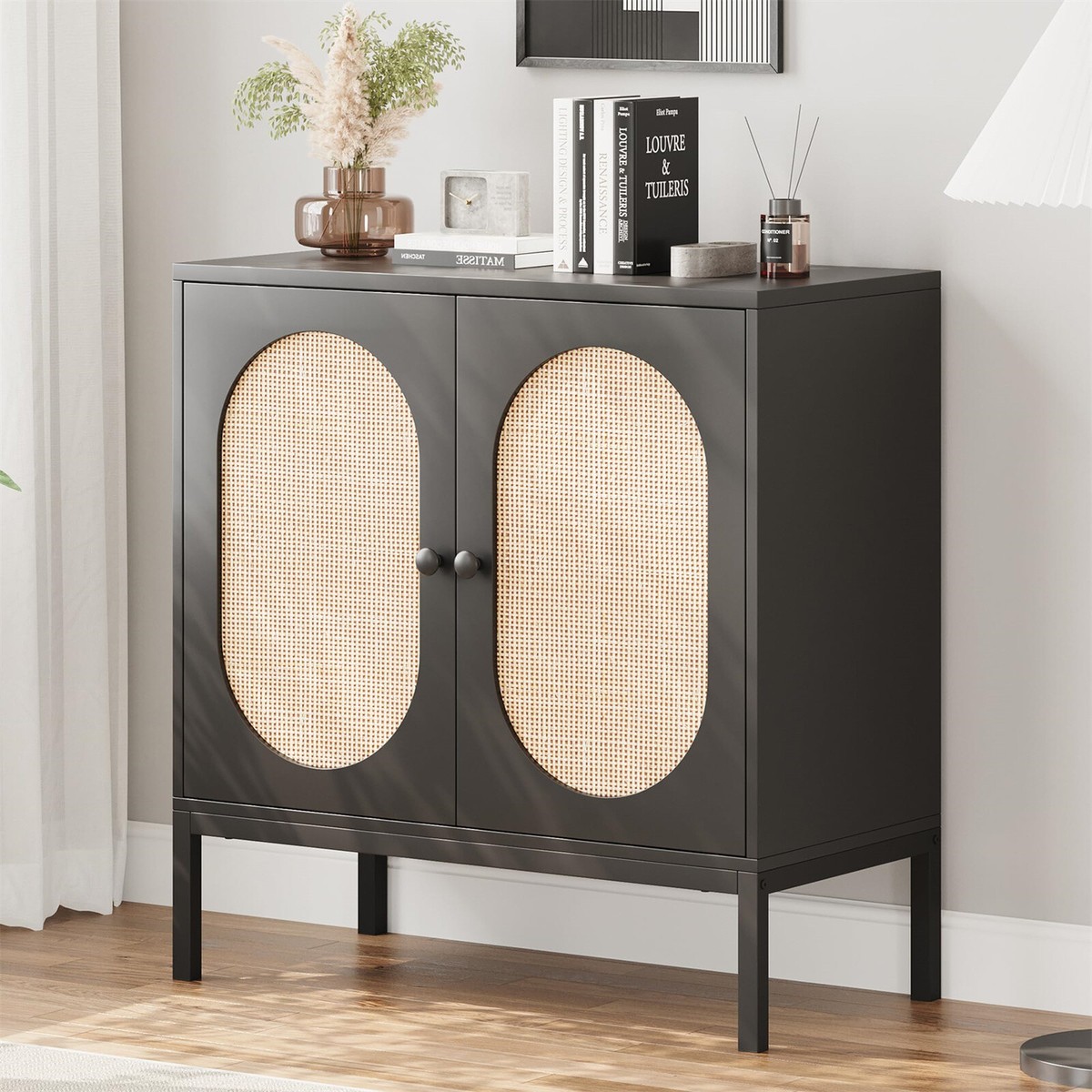 Sideboard Buffet Cabinet Rattan Storage Cabinet with Adjustable