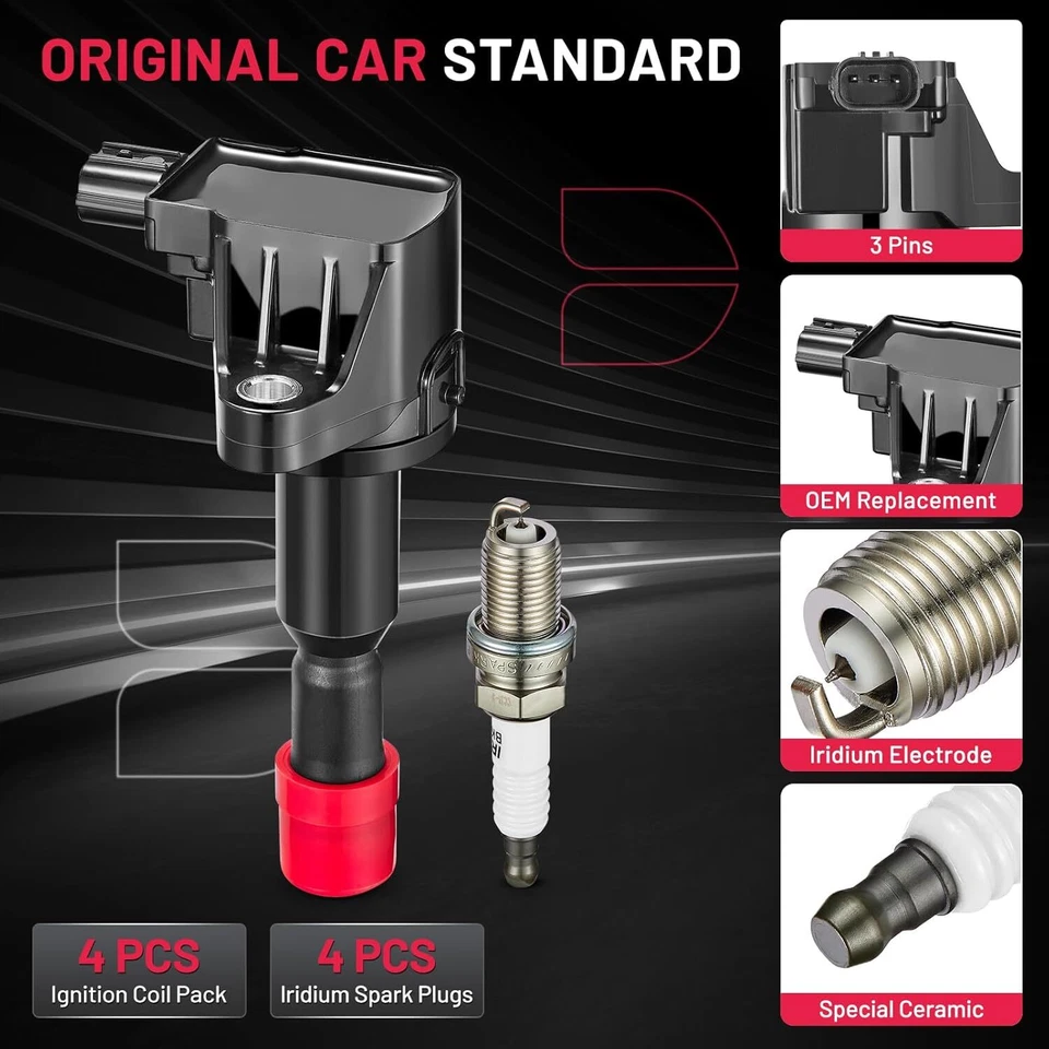 4 Pack For 2007-2008 Honda Fit 1.5L L4 Ignition Bobinas and Spark Plugs UF581 Foto 2 de 4
