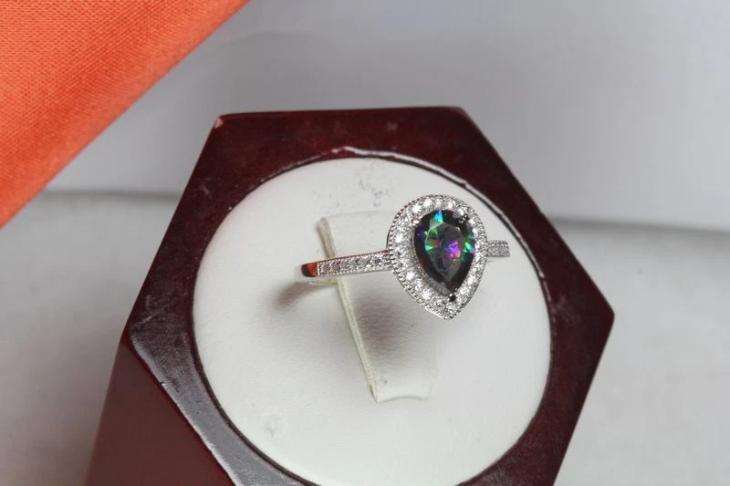  Мистический ГРУШЕВИДНОЙ ОГРАНКИ серебро 925 CZ МИСТИЧЕСКИЙ РАДУЖНЫЙ ТОПАЗ W прозрачный CZ кольцо - Изображение 4 из 4
