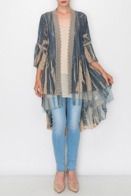 Origami Slate Blue Lace Hi-Lo Cardigan Small