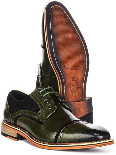 Justinreess England Dennis Derby Toe Suede Brogue Casual Shoes Green UK 6 - 14 - Picture 5 of 6