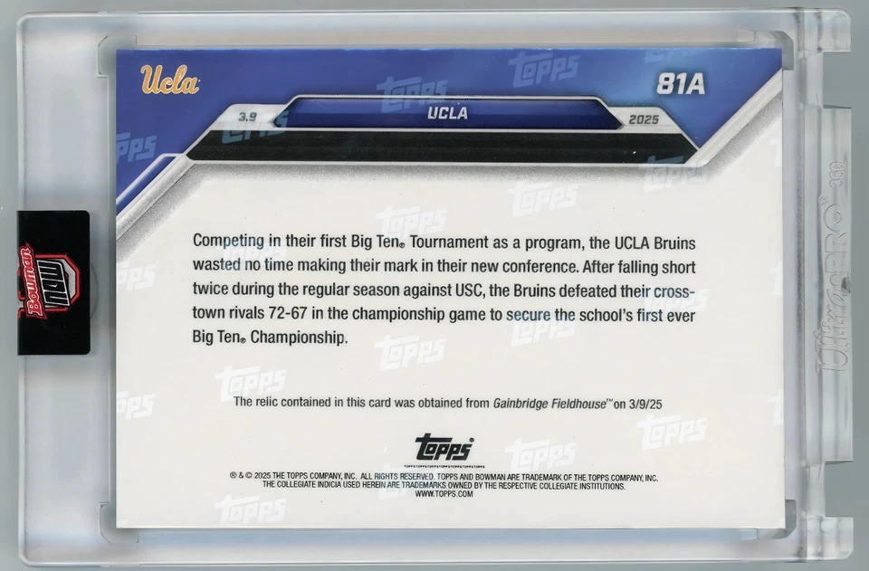 2025 Bowman U NOW Lauren Betts Net Relic Blue /49 UCLA Big Ten Champs Game-Used - Image 2 of 2