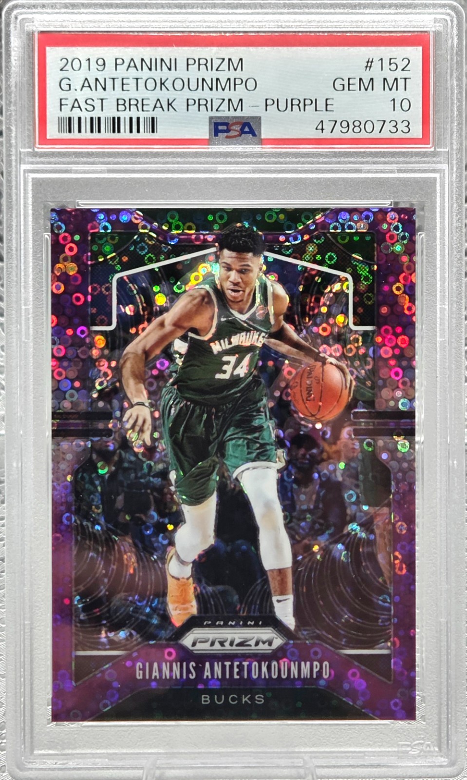 2019 Prizm PURPLE REFRACTOR ~ GIANNIS ANTETOKOUNMPO Card /75 PSA 10 GEM MINT