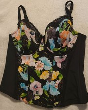 Cacique Black Lace Floral Corset Bustier Underwire Bra Lingerie 40DD