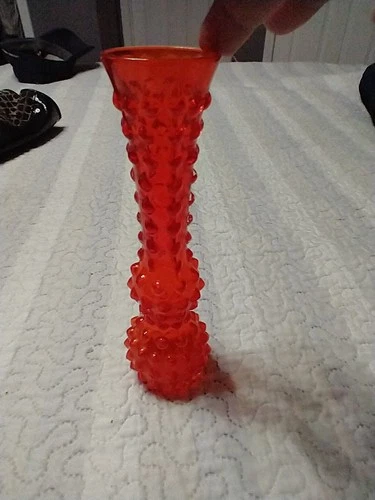 Vintage Orange Hobnail Glass Vase MCM Fenton Style Art Glass Retro Home Decor