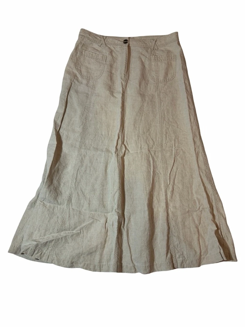 Vintage Ecoligie Linen Midi Skirt Beige Cottagecore A Line Flowy Neutral 12