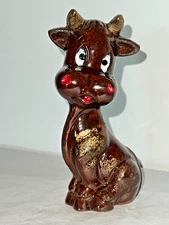 FUNKY KITSCH 1960s Vintage REDWARE Pottery CATTLE Bull STEER Glazed HAND PAINTED