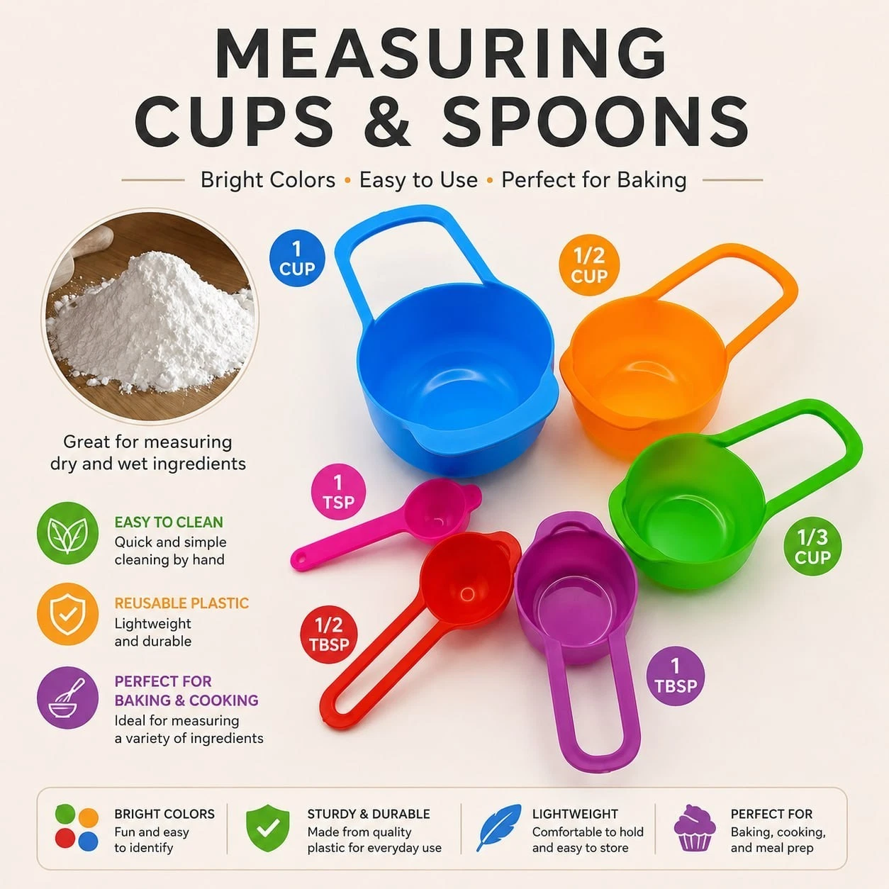 Kitchen Measuring Cups & Spoons Set 6PCS Colorful Baking Cooking Tools