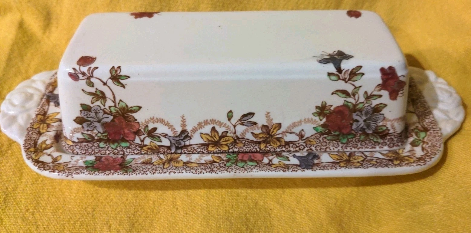 copeland spode england "Sidney" Covered Butter Dish 30s-50s Bone China Ceramic