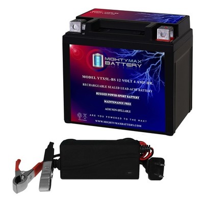 Mighty Max YTX5L-BS Battery Replacement for GT5L-BS, GT5L + 12V 1Amp Charger