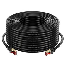 50'FT CAT-6 - OUTDOOR PATCH 600MHz BLACK SHIELDED STP CABLE UV ETHERNET