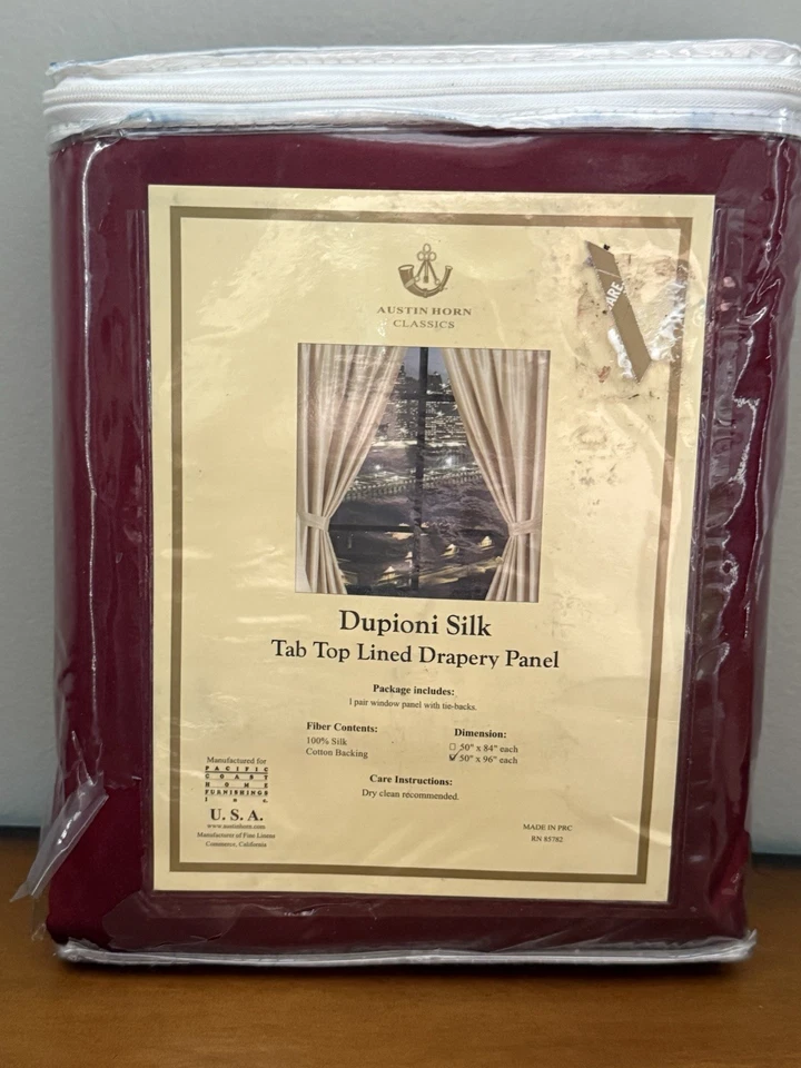 AUSTIN HORN DUPIONI 100% SILK BURGUNDY LINED TAB TOP PANELS CURTAINS 100X84” - Image 4 of 4