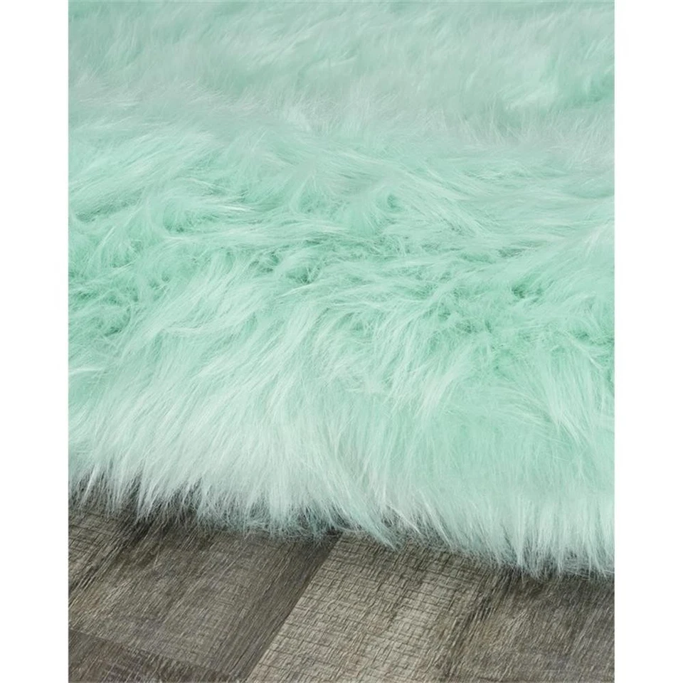 Linon Shep Faux Fur Tufted Acrylic 3'x5' Rug in Blue - Image 4 of 4