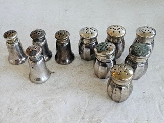 Lot Of 10 Small Sterling Silver Mixed Salt Pepper Shakers Weigh 82 g Scrap
