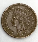 1864 L INDIAN HEAD CENT PENNY- REPUNCHED DATE RPD - POINTED BUST, COPPER PENNY