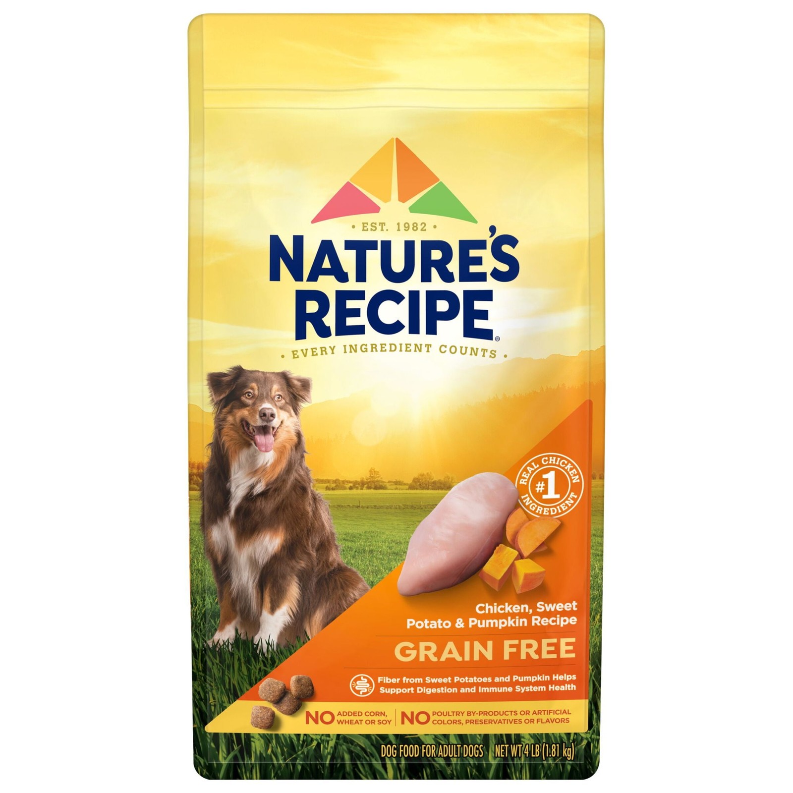 Grain Free Chicken, Sweet Potato & Pumpkin Recipe Dry Dog Food, 4 lb. Bag