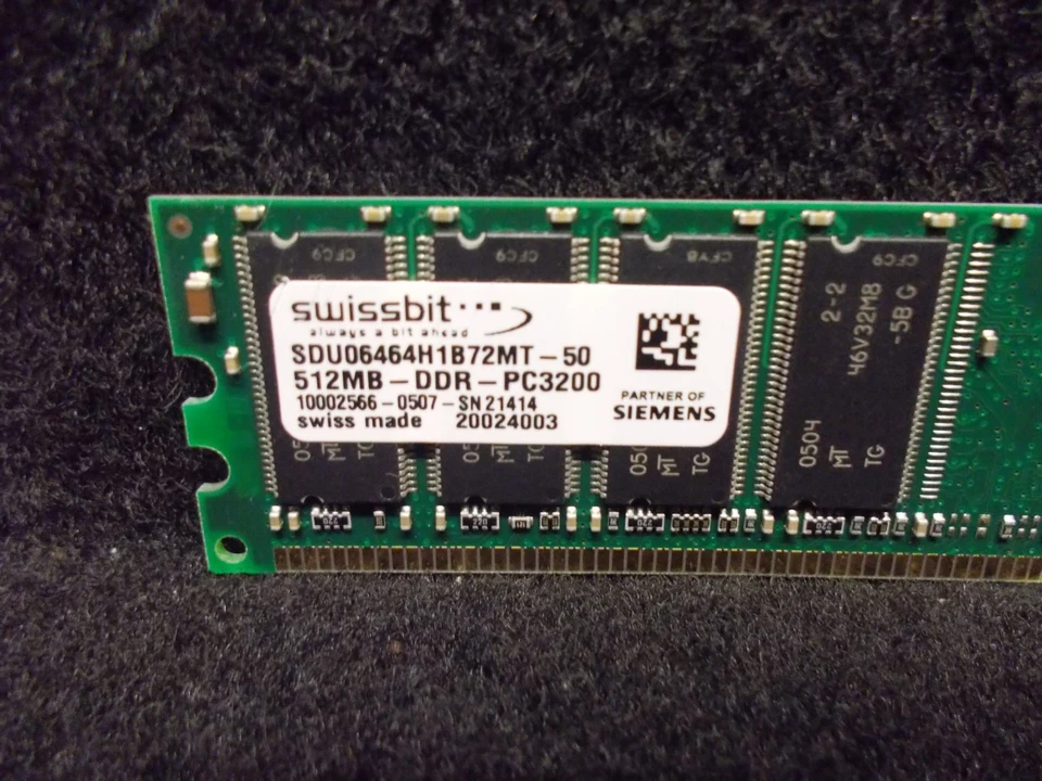 2X Swissbit SDU06464H1B72MT-50, PC-3200, 512MB, DDR1, 400MHz. #SU-444 - Image 2 of 4
