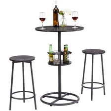 3 Piece Bar Table +2 Stools Set Round Wine Rack Table Outdoor Dining Kitchen Pub