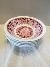 5 Mason’s Vista Cereal/Soup Bowls Pink/Red 6 ” wide  England