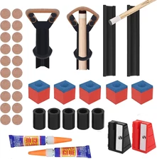 38pcs Pool Cue tip Repair Kit: 20 Billiard Cue Tips 2 Cue Clamp 5 Billiard Ch...