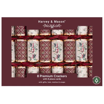 RSW INTERNATIONAL LTD Harvey & Mason Premium Burgundy Joy Christmas Crackers - 8 Pack