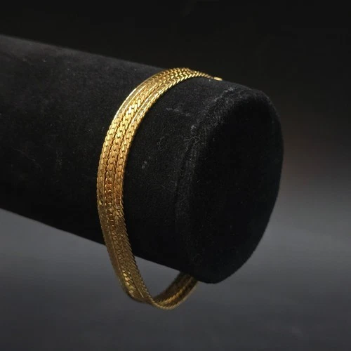 Vintage Gold Tone Triple Chain Bracelet Flat Herringbone Costume Jewelry