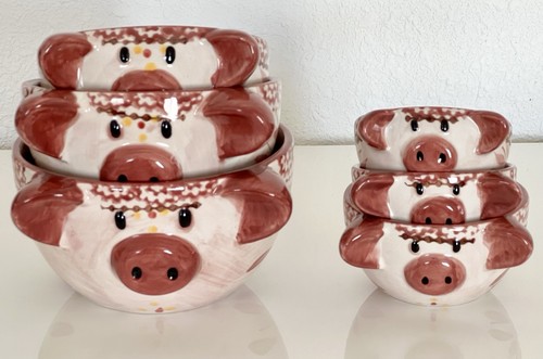 Temptations By Tara Old World Red Nesting PIGS Measuring Cups Bowls Set of 6 - Bild 3 von 10