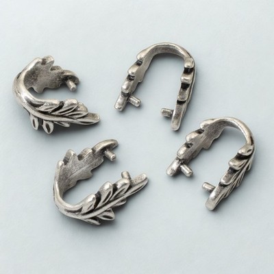 Antique Pewter Leaf Pendant Pinch Bails 4-Pack Elegant Botanical Necklace Making