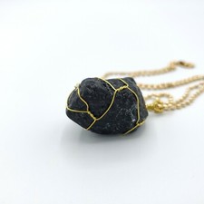 Black Tourmaline Raw Stone GOLD Alloy Necklace - Vitality Spiritual Meditation