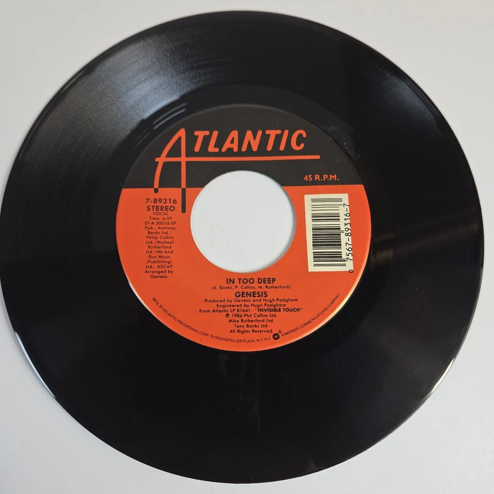 Genesis "In Too Deep" 45 Vg Tested Picture Sleeve Jukebox  - Image 3 of 4