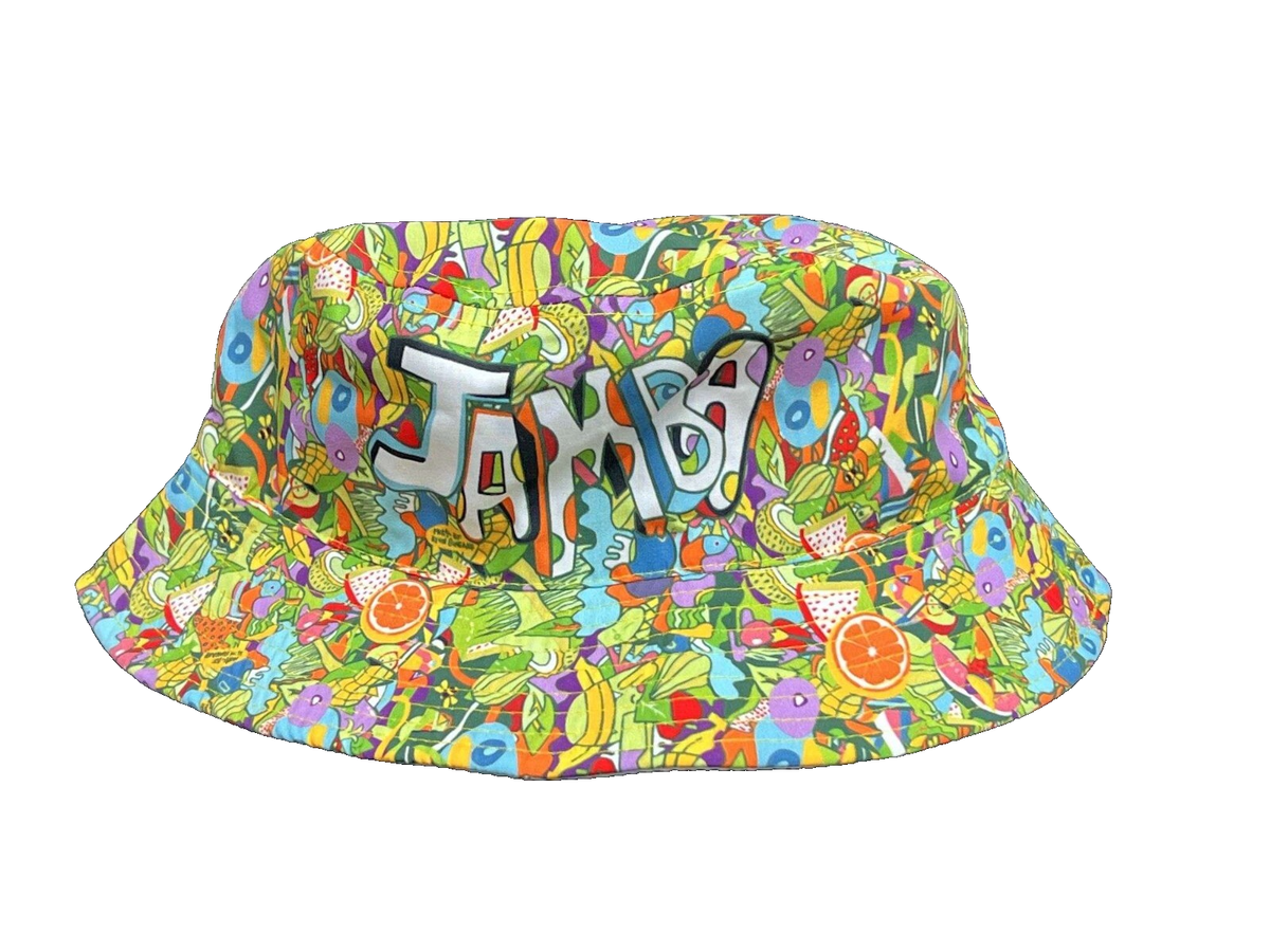RARE Jamba Juice Bucket Hat Adult Reversible White Colorful Fruit