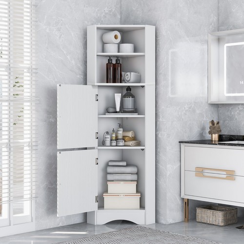 Corner Cabinet Freestanding Bathroom Cabinet with 2 Doors and Adjustable Shelves - Picture 39 of 49