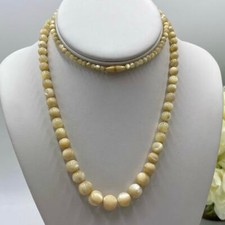 Vintage Hand knotted Graduated Creamy Mother of Pearl variegated Beaded Necklace