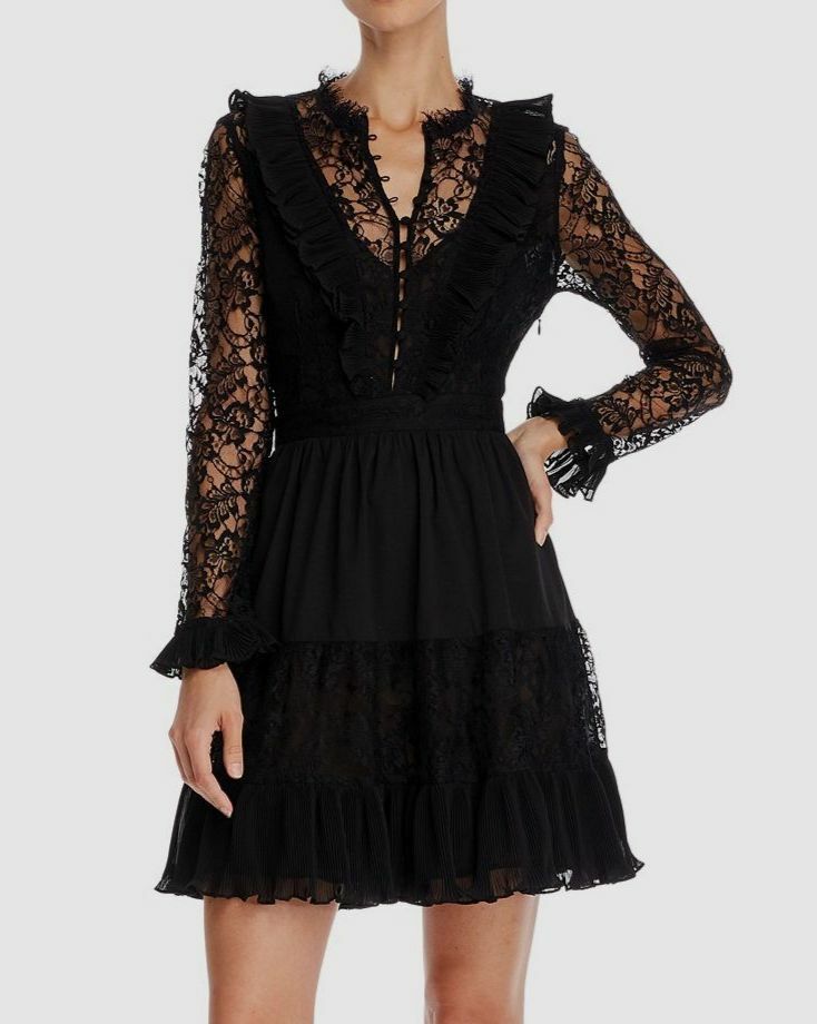 french connection black dress lace French Connection Womens Ruffled Lace Trim Mini Dress Black 4