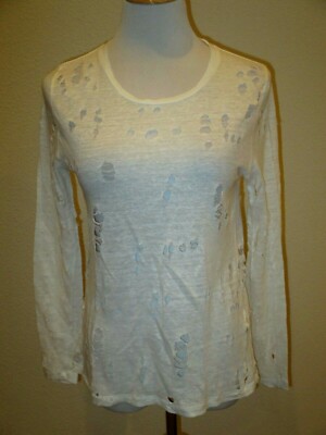 IRO Liza Top L/S Destroyed Linen Knit White Holes- Size 34