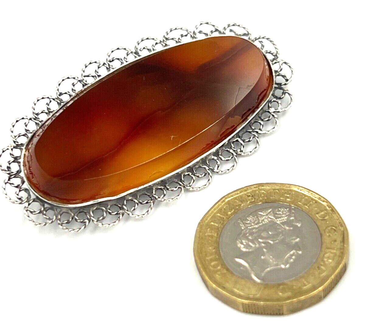 Large Antique Victorian Solid Silver Natural Agat… - image 3