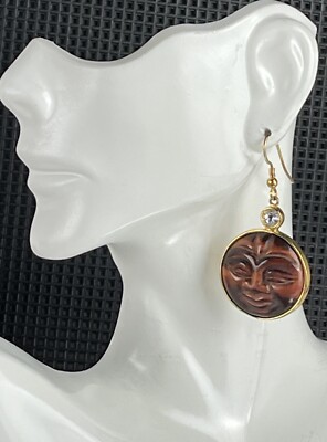 Rarities Carol Brodie Carved Moon Face 925 Vermeil CZ Red Tigers Eye