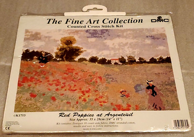DMC Counted Cross Stitch Kit Fine Art Claude Monet Red  Poppies at Argenteuil