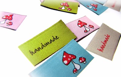 Webetiketten, Fliegenpilz, Einnäher,  handmade, Label, Fliepi, Etiketten