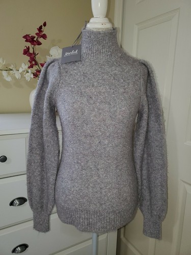 Stretch Puff Sleeve Turtleneck Sweater 