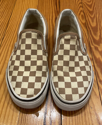 Vans Slips On Checkered Vans Shoes Men's Women's Brown/Beige