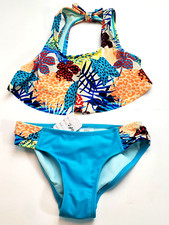 Wonder Nation Girl's Two-Piece Colorful Blue Tropical Swim Set Size 4-5 XS NWT