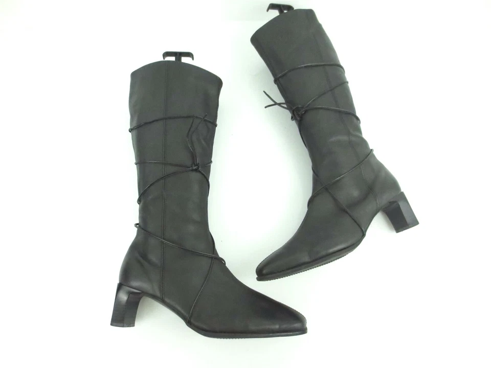 Botas para mujer RIEKER de cuero negro tacones hasta la rodilla forradas de lana talla US 7,5 [A43] Foto 2 de 4