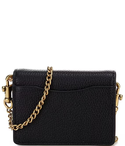 COACH C6718 Custodia per carte mezzo flap in pelle ciottolata nera, borsa a tracolla - Foto 3 di 15