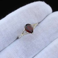 1.20Ct Pear Cut Simulated Garnet Solitaire Engagement Wedding Ring 925 Silver