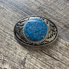 Beautiful Faux Turquoise Belt Buckle Silver Oval