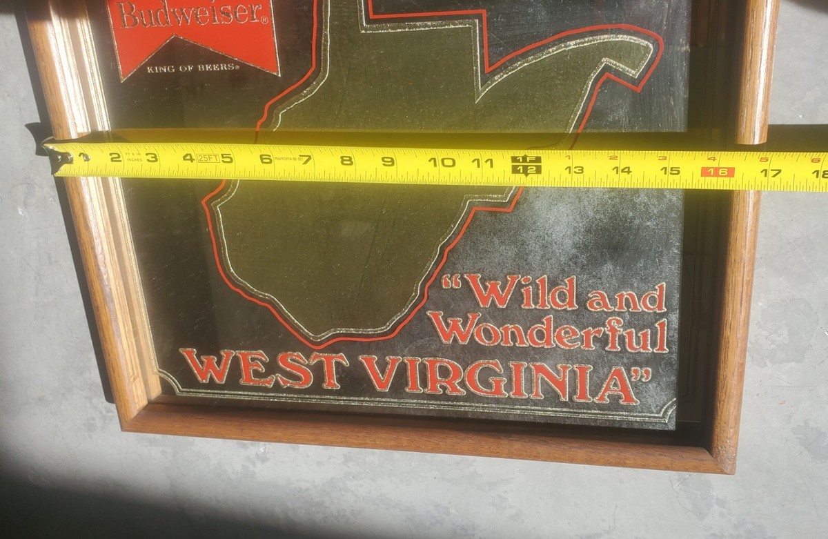 Vintage RARE Budweiser Wild Wonderful West Virginia Mirror Wooden