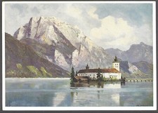 ORT CASTLE ON LAKE POSTCARD Art Jacob Hecker Schloss Ort Traunsee Lake Austria